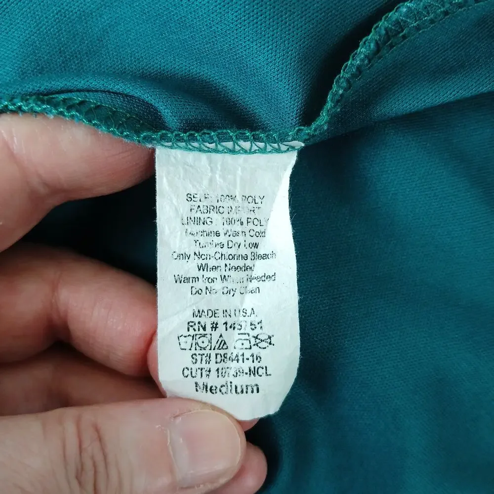 Peach Love California ModCloth Dino Print Dress M green blue blouson midi - Picture 9 of 13